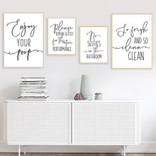 Cargar imagen en el visor de la galería, Cartel divertido de lienzo para baño, impresiones artísticas para pared, disfruta de tu caca, permanece sentado, carteles de baño, decoración de pared para baño CH113