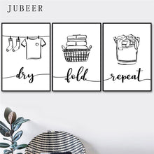 Load image into Gallery viewer, Laundry Shop Wash Dry Press Poster Sign Wall Art Pictures Decor Black White Prints Canvas Painting for Bathroom Cuadros
