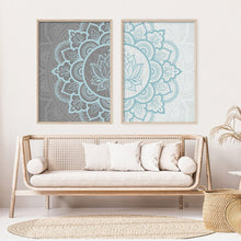 Загрузите изображение в программу просмотра галереи, Синий Серый Мандала Холст Картина Плакат Бохо Цветочный Узор Дзен Настенный Художественный Принт Нейтральный Приглушенный Настенный Декор для Йоги для Гостиной