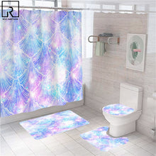 Cargar imagen en el visor de la galería, Cortina de ducha con estampado de mármol geométrico, juego de alfombrillas de baño, alfombra suave antideslizante, cubierta de tapa de inodoro, cortina de baño, decoración moderna para el hogar
