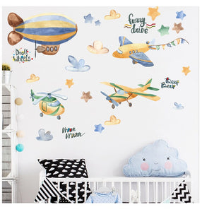 Cartoon Airship Wall Stickers for Kids room Nursery Eco-friendly Vinyl Wall Decals Art Wall Murals Poster DIY Home Deoration