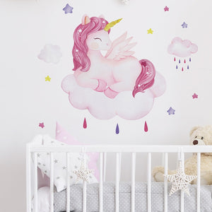 Smiling Unicorn Wall Stickers for Kids room Girls room Background Wall Decor Removable Vinyl Wall Decals for Nursery Home Decor