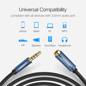 UGREEN 3.5mm Jack AUX Audio Câble d'extension Mâle à Femelle avec Microphone Adaptateur Audio Stéréo 3.5 Compatible pour Casque PC
