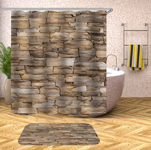 wooden 3D Shower Curtains Waterproof fabric shower curtains with hooks bathroom curtain funny bath curtain or mat