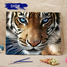 Carica l&#39;immagine nel visualizzatore della Galleria, Dipingi con i numeri Fai da te Testa di tigre bianca nera Dipinge con i numeri Kit Regalo per adulti Colorazione Immagine di animali su tela Vernice acrilica