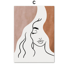 Cargar imagen en el visor de la galería, Cuadro sobre lienzo para pared de niña con cuerpo de flor de línea dibujada, carteles nórdicos abstractos e impresiones, imágenes de pared para decoración para las paredes del salón