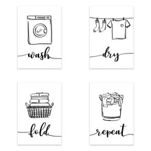Load image into Gallery viewer, Laundry Shop Wash Dry Press Poster Sign Wall Art Pictures Decor Black White Prints Canvas Painting for Bathroom Cuadros