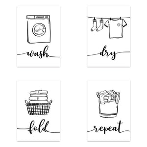 Laundry Shop Wash Dry Press Poster Sign Wall Art Pictures Decor Black White Prints Canvas Painting for Bathroom Cuadros