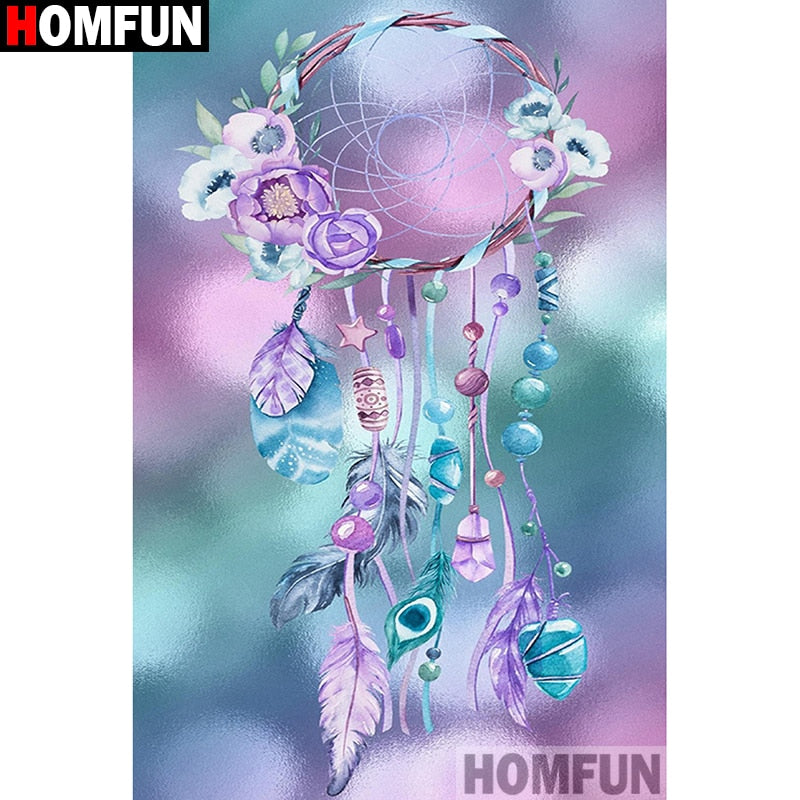 HOMFUN 5D Diamond "Feather wind chime" Diamond Embroidery Full Round/ Square Diy Diamond Painting Cross Stitch Home Decor A27740