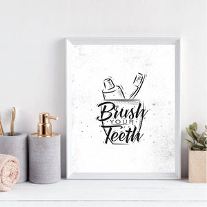 Brush Teeth Wash Hands Toilet Quote Picture Bathroom Wall Decor Canvas Painting Art Poster Black White Washroom Prints HD2892