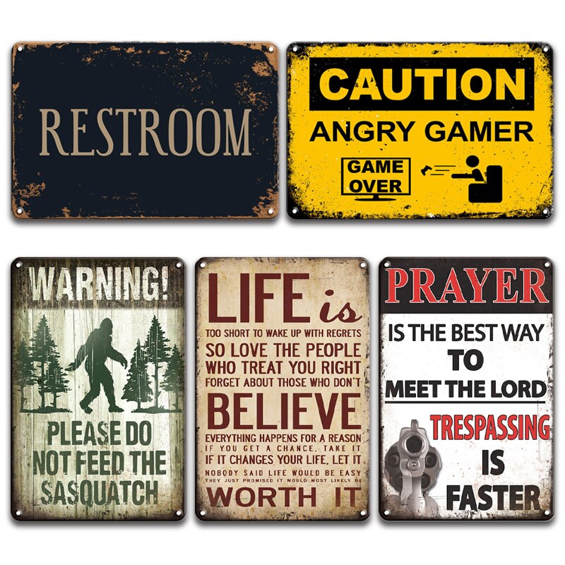 WARNING SASQUATCH Metal Wall Art Tin Sign Vintage Welcome RULES Poster Signs Farmhouse Home Decor RESTROOM DOOR Signs