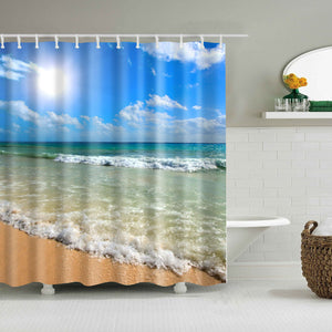 Duschvorhang, waschbar, Strandszene, 120 x 180, 3D-Digital-Landschaft, bedruckt, wasserdicht, Badezimmer-Badevorhang, Polyestergewebe