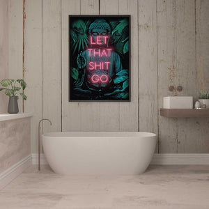 Impresiones en lienzo de Buda y póster Let That Shit Go cita arte de baño pintura femenina cuadro de pared para decoración de baño