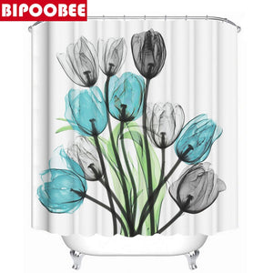 Tulipano colorato Fiori di loto Alberi Set di tende da doccia Tappeti antiscivolo Copri coperchio WC e tappetino da bagno Tende da bagno impermeabili