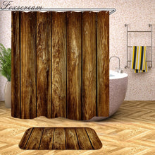Charger l&#39;image dans la galerie, Rideaux de douche en bois 3D rideaux de douche en tissu imperméable avec crochets rideau de salle de bain rideau de bain drôle ou tapis