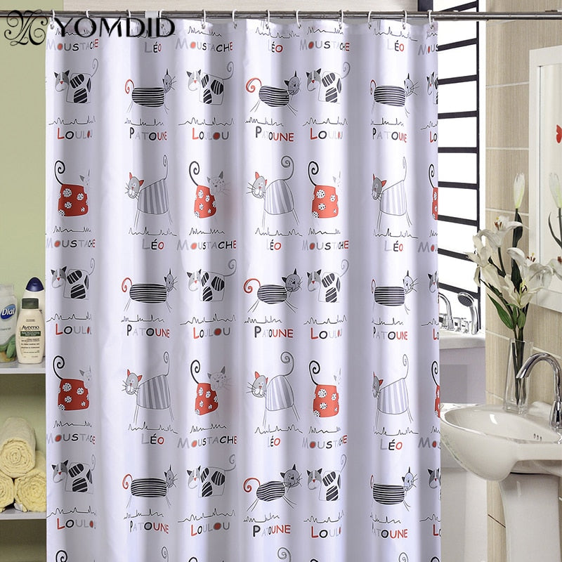 YOMDID dessin animé rideau de bain mignon chat motif rideaux de douche salle de bain imperméable épaissi Polyester tissu avec 12 pièces crochets