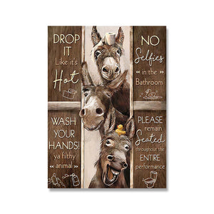 Reglas de baño cuadro sobre lienzo para pared divertido baño Animal vaca burro jirafa carteles e impresiones imagen baño decoración del hogar