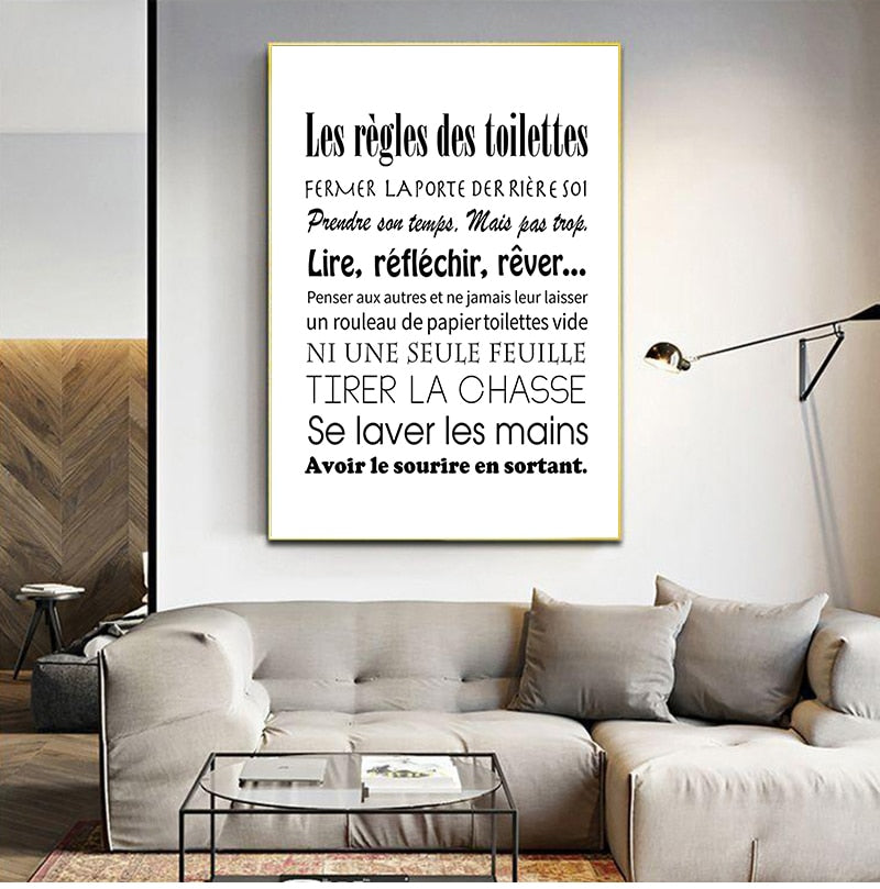 Póster Artístico impreso en lienzo con reglas de baño francés, lienzo de baño para el hogar, póster de pintura, Arte de la pared Decoración de Francia