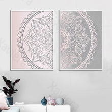 Cargar imagen en el visor de la galería, Póster de lienzo abstracto con Mandala rosa y gris degradado, arte de pared bohemio, cuadro decorativo, decoración moderna para sala de estar