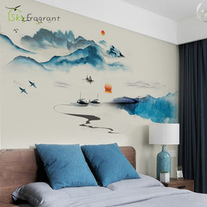 Paysage encre peinture autocollant mural chambre chevet décor auto-adhésif autocollants salon décoration mur décor décor à la maison