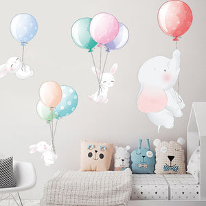 Многоцветные наклейки на стену с изображением воздушного шара и слона для детской комнаты, декор для стен в детском саду, виниловые наклейки на стены с кроликом, домашний декор