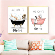 Laden Sie das Bild in den Galerie-Viewer, Badewanne Bild Leinwand Malerei Modularer Rahmen Bild Home Decoration Nordic Badezimmer Poster Wandkunst HD Print Girl on The