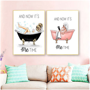 Bathtub Picture Canvas Painting Modular Frame Picture Home Decoration Nordic Bathroom Poster Wall Art HD Print  Girl on The