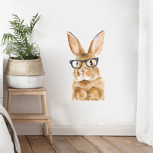 Niedliche Gläser Kaninchen Wandaufkleber für Wohnzimmer Schlafzimmer Kinderzimmer Wanddekoration Vinyl PVC Cartoon Wandtattoos Heimdekoration