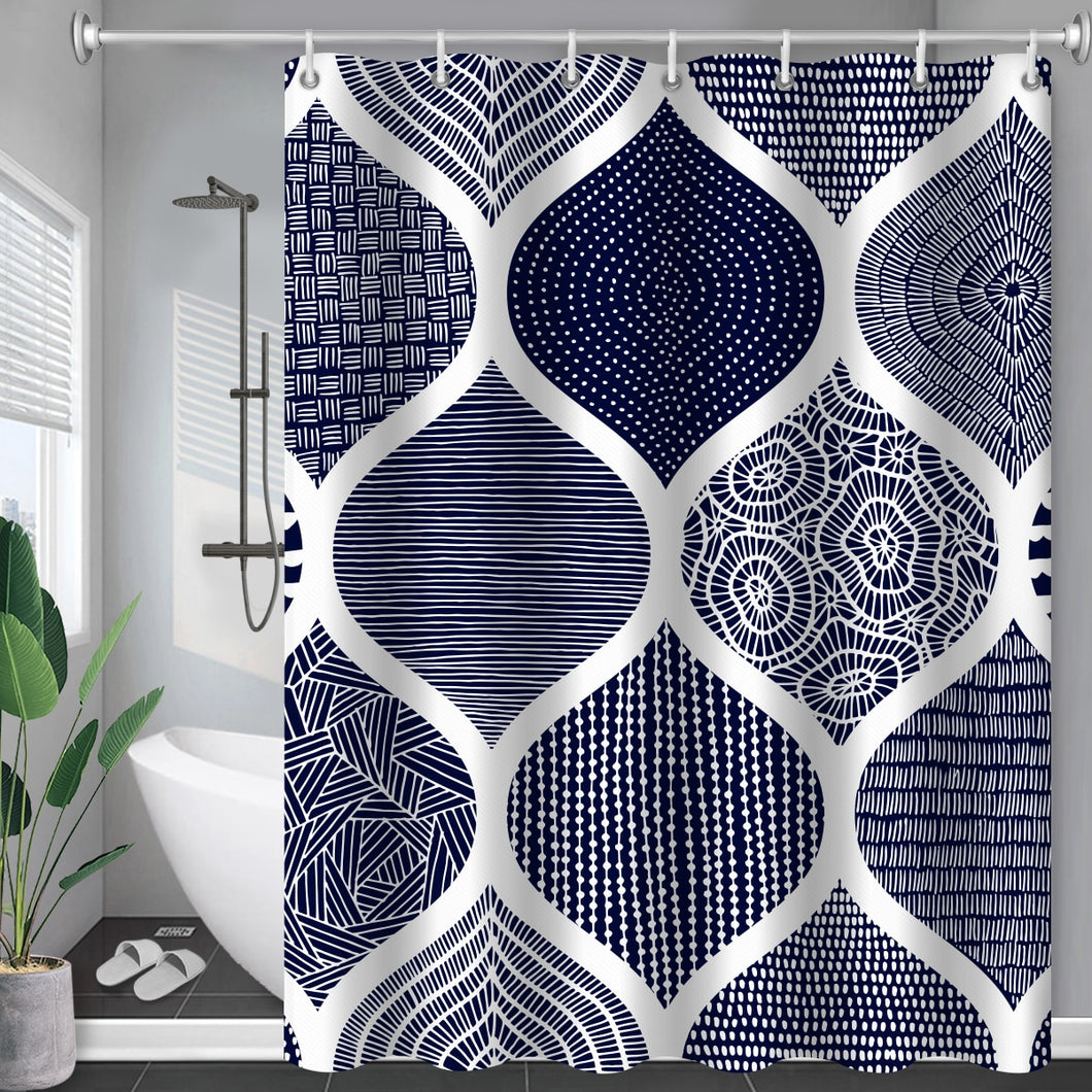 Boho thème bleu rideaux de douche accessoires de salle de bain mignon impression 3D tissu imperméable avec crochets motif géométrique décor rideau