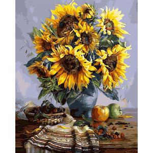 Frameless Picture Diy Painting By Numbers Sunflowers Flowers Wall Art Picture By Number Calligraphy &amp; Painting