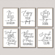 Cargar imagen en el visor de la galería, Cartel divertido de lienzo para baño, impresiones artísticas para pared, disfruta de tu caca, permanece sentado, carteles de baño, decoración de pared para baño CH113