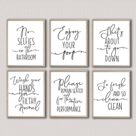 Cartel divertido de lienzo para baño, impresiones artísticas para pared, disfruta de tu caca, permanece sentado, carteles de baño, decoración de pared para baño CH113