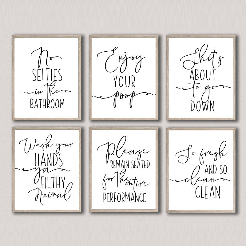 Funny Bathroom Sign Canvas Poster Wall Art Prints  Enjoy Your Poop Please Remain Seated Toilet Signs Bathroom Wall Decor CH113