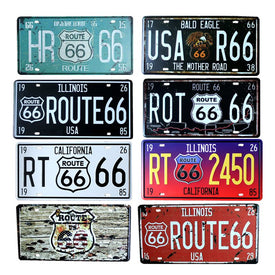 Route 66 Piastra metallica Targa vintage Decorazione del caffè Insegna retrò Bar Arte decorativa Poster da parete Decorazioni per la casa 15x30 cm