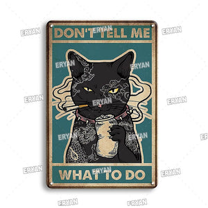 Placa de Metal con pintura de gato Vintage, cartel de estaño, tienda Retro, accesorios de decoración para baños, póster para mascotas, placa de signos para el hogar dulce