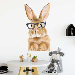 Cute Glasses Rabbit Wall Stickers for Living room Bedroom Kids rooms Wall Decor Vinyl PVC Cartoon Wall Decals Home Decoration
