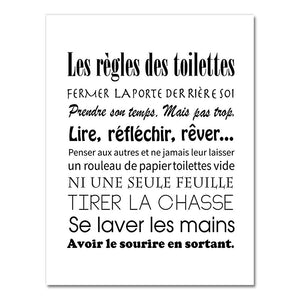 French Toilet Rules Canvas Art Print Poster Home Bathroom Canvas Painting Poster France Wall Art Decor