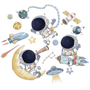 Cartoon Raumschiff Wandaufkleber für Kinderzimmer Kinderzimmer Astronaut UFO Wanddekor Vinyl DIY Wandtattoos Kunstwandbilder Heimdekoration