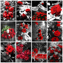 Cargar imagen en el visor de la galería, Evershine diamante bordado Rosa diamantes de imitación cuadros completo cuadrado diamante pintura flores negro blanco punto de cruz decoración del hogar