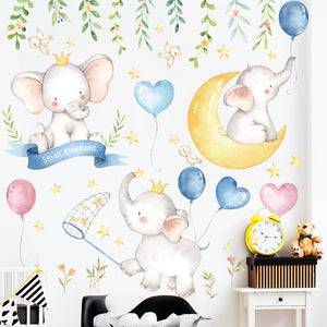Pegatinas de pared de elefante de dibujos animados para habitación de niños, decoración de pared de jardín de infantes, calcomanías de vinilo de PVC ecológicas para pared, pegatina, Mural, decoración del hogar