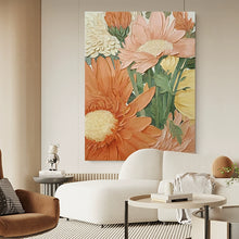 Carica l&#39;immagine nel visualizzatore della Galleria, Dipinto a olio puro dipinto a mano &quot;Fiori e Luna Piena&quot;, stile cremoso, ristorante moderno, dipinto con decorazione floreale, soggiorno fatto a mano