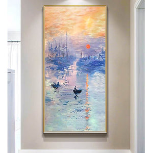Paisaje del amanecer de Monet 100% pintura al óleo pintada a mano pasillo minimalista moderno pintura colgante luz mural de lujo pintura de decoración del porche