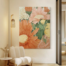 Carica l&#39;immagine nel visualizzatore della Galleria, Dipinto a olio puro dipinto a mano &quot;Fiori e Luna Piena&quot;, stile cremoso, ristorante moderno, dipinto con decorazione floreale, soggiorno fatto a mano