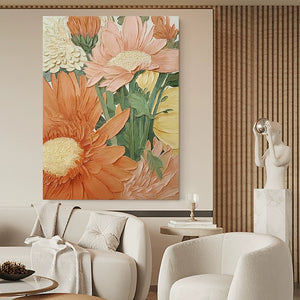 Cuadro al óleo puro pintado a mano "Flores y luna llena", estilo cremoso, restaurante moderno, cuadro de decoración floral, sala de estar hecha a mano