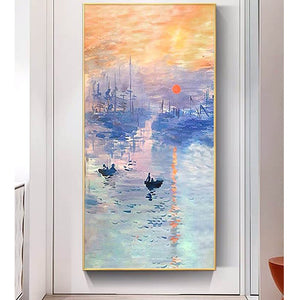 Monet sunrise scenery 100% hand-painted oil painting modern minimalist corridor aisle hanging painting light luxury mural porch decoration painting