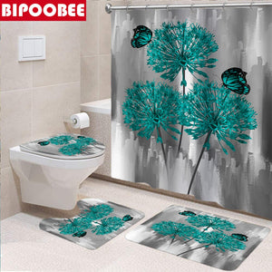 Cherry Blossoms Print Fabric Shower Curtains Bathroom Curtain Set Flower Anti-skid Rugs Carpet Toilet Lid Cover Bath Mat Sets