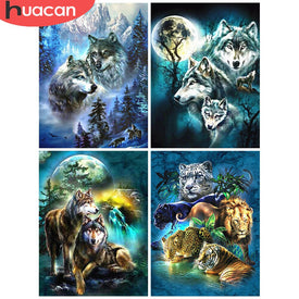 HUACAN Full Square Diamond Painting Wolf Diamond Embroidery Wolves Animals Diamond Mosaic Sale Pictures With Rhinestones