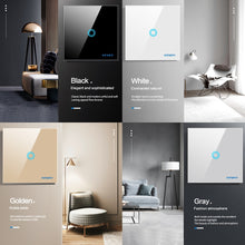 Carica l&#39;immagine nel visualizzatore della Galleria, Interruttore tattile Interruttori a sensore Luce a parete Led 1 via 110v 220v 220 V Pulsante lampada on off Controller Pannello in vetro temperato impermeabile