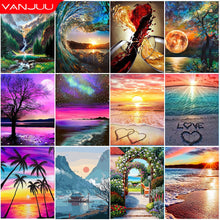 Cargar imagen en el visor de la galería, 5D paisaje diamante pintura DIY paisaje diamante mosaico puesta de sol Rhinestone bordado completo taladro punto de cruz Kit decoración del hogar