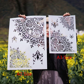 A3 A2 Größe DIY Craft Mandala Schablonen zum Malen auf Holz, Stoff, Wände Kunst Scrapbooking Stamping Album Prägung Papierkarten
